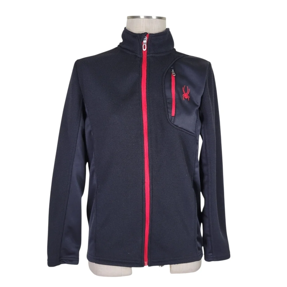 Spyder Sweater Jacket Girls XL  18/20 Black Red Trim Full Front Zip Pockets